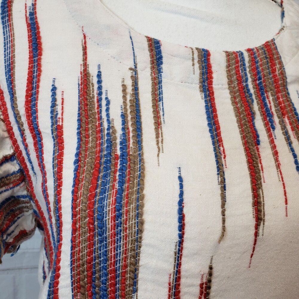 THML Boho Embroidered Flutter Sleeve Top Multicolor Fringe Trim size M - Picture 2 of 6